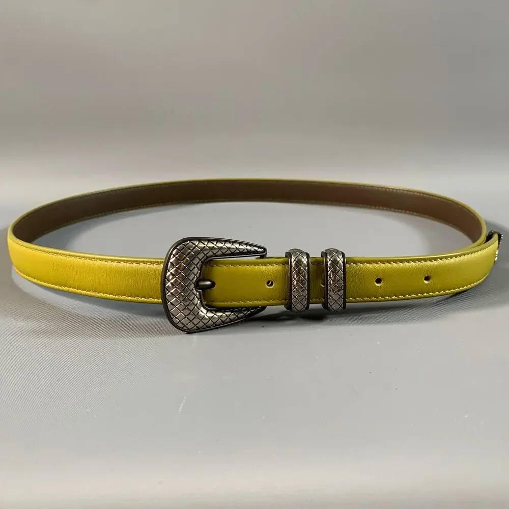 BOTTEGA VENETA Size 38 Green Brown Solid Leather Belt